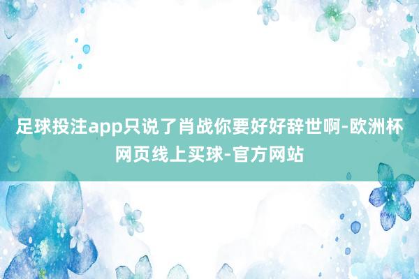 足球投注app只说了肖战你要好好辞世啊-欧洲杯网页线上买球-官方网站