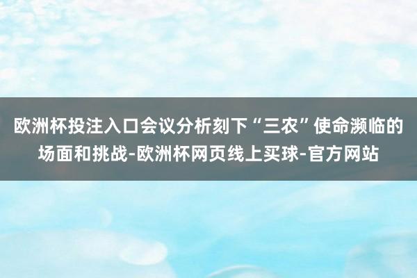 欧洲杯投注入口会议分析刻下“三农”使命濒临的场面和挑战-欧洲杯网页线上买球-官方网站