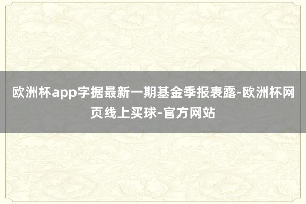 欧洲杯app字据最新一期基金季报表露-欧洲杯网页线上买球-官方网站