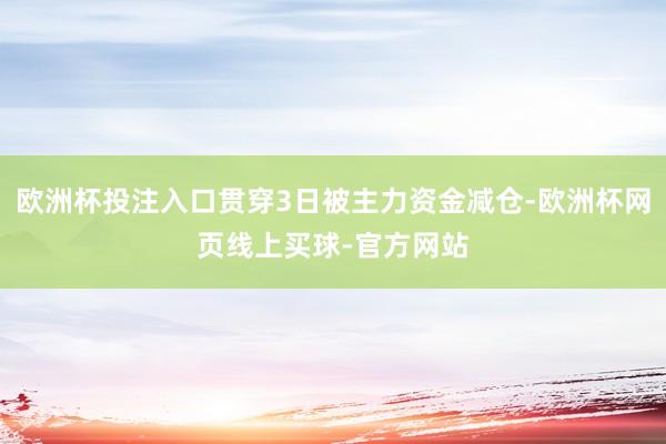 欧洲杯投注入口贯穿3日被主力资金减仓-欧洲杯网页线上买球-官方网站