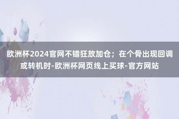 欧洲杯2024官网不错狂放加仓;在个骨出现回调或转机时-欧洲杯网页线上买球-官方网站